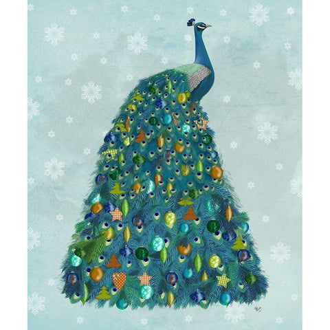 Christmas Peacock Christmas Tree Black Modern Wood Framed Art Print with Double Matting by Fab Funky