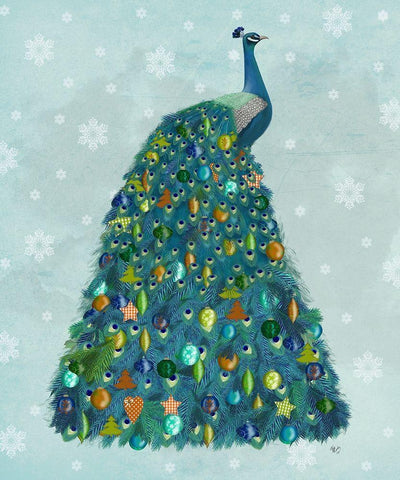 Christmas Peacock Christmas Tree White Modern Wood Framed Art Print with Double Matting by Fab Funky