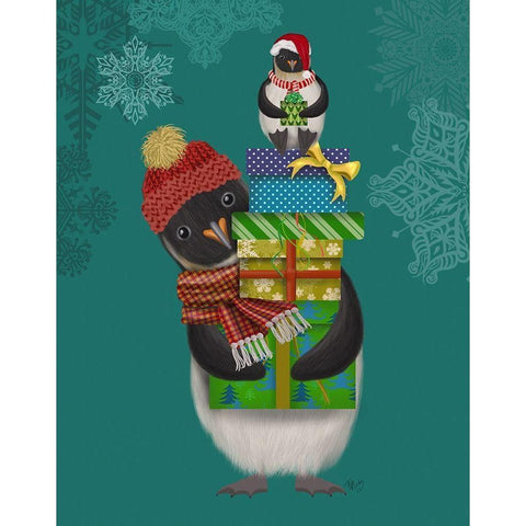 Christmas Penguin Gifts Black Modern Wood Framed Art Print with Double Matting by Fab Funky