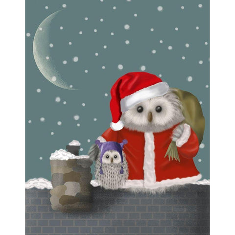 Christmas Santa Owl Black Modern Wood Framed Art Print by Fab Funky