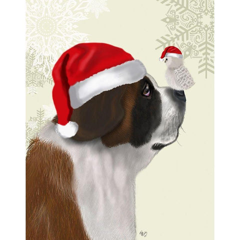 Christmas St Bernard and Fluffy Owl Black Modern Wood Framed Art Print by Fab Funky