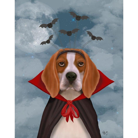 Halloween Beagle and Bats Gold Ornate Wood Framed Art Print with Double Matting by Fab Funky