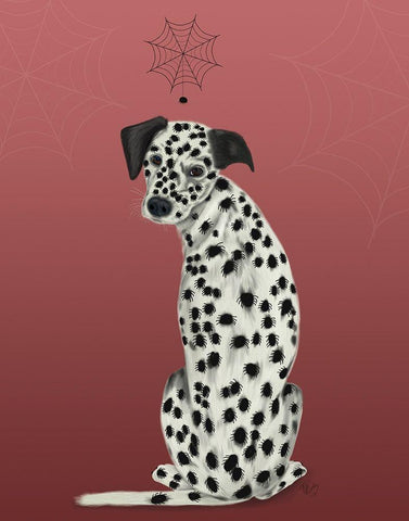 Halloween Dalmatian and Spiders Black Ornate Wood Framed Art Print with Double Matting by Fab Funky