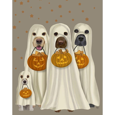 Halloween Trick or Treat Dogs Black Modern Wood Framed Art Print by Fab Funky