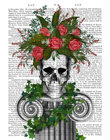 Skull with Roses and Berries White Modern Wood Framed Art Print with Double Matting by Fab Funky