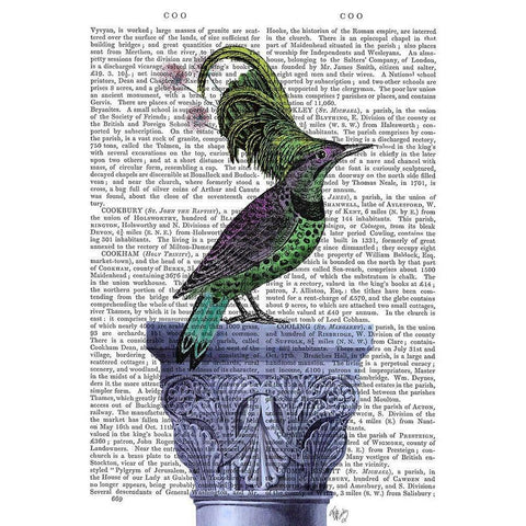 Bird on Blue Plinth Black Modern Wood Framed Art Print by Fab Funky