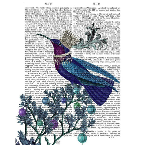 Blue Bird With Flourish Black Modern Wood Framed Art Print with Double Matting by Fab Funky