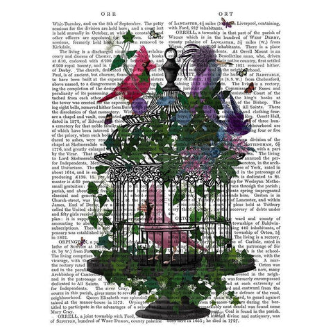 Flower Birdcage 1 Black Modern Wood Framed Art Print by Fab Funky