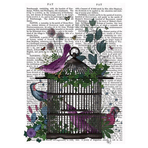 Flower Birdcage 2 Black Modern Wood Framed Art Print by Fab Funky