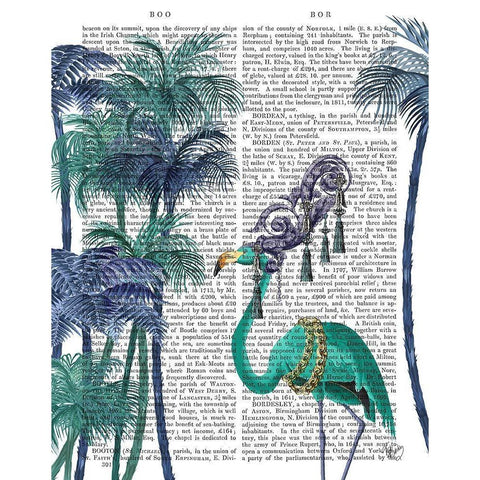 Green Flamingo Palm Trees Black Modern Wood Framed Art Print by Fab Funky