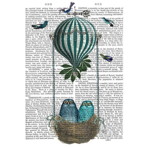 Owl Balloon Nest Black Modern Wood Framed Art Print by Fab Funky