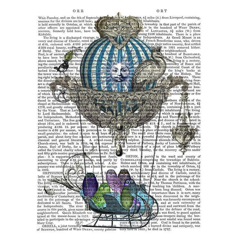 Owls in Sled Balloon Black Modern Wood Framed Art Print with Double Matting by Fab Funky