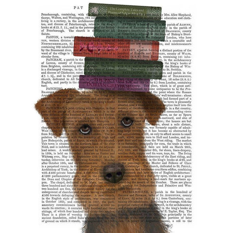 Airedale and Books White Modern Wood Framed Art Print by Fab Funky