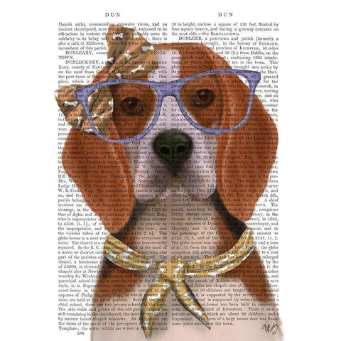 Beagle with Glasses and Scarf White Modern Wood Framed Art Print by Fab Funky