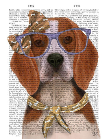 Beagle with Glasses and Scarf Black Ornate Wood Framed Art Print with Double Matting by Fab Funky