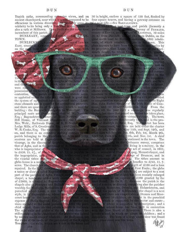 Black Labrador with Glasses and Scarf White Modern Wood Framed Art Print with Double Matting by Fab Funky