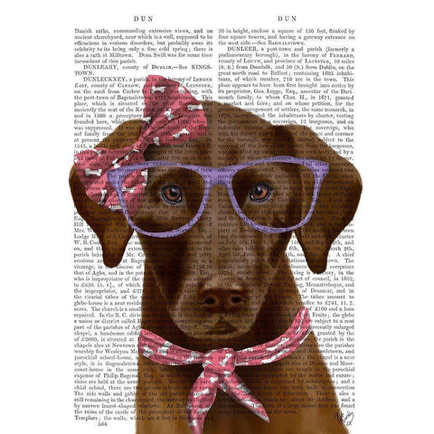 Chocolate Labrador with Glasses and Scarf Black Modern Wood Framed Art Print by Fab Funky