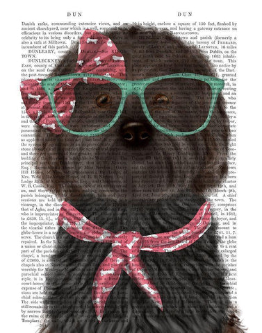 Cockerpoo, Black, with Glasses and Scarf White Modern Wood Framed Art Print with Double Matting by Fab Funky