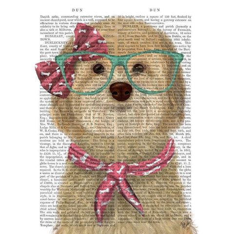 Cockerpoo, Blonde, with Glasses and Scarf Gold Ornate Wood Framed Art Print with Double Matting by Fab Funky