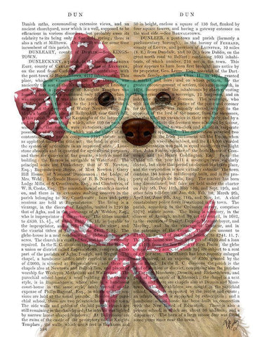 Cockerpoo, Blonde, with Glasses and Scarf Black Ornate Wood Framed Art Print with Double Matting by Fab Funky
