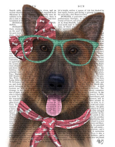 German Shepherd with Glasses and Scarf White Modern Wood Framed Art Print with Double Matting by Fab Funky