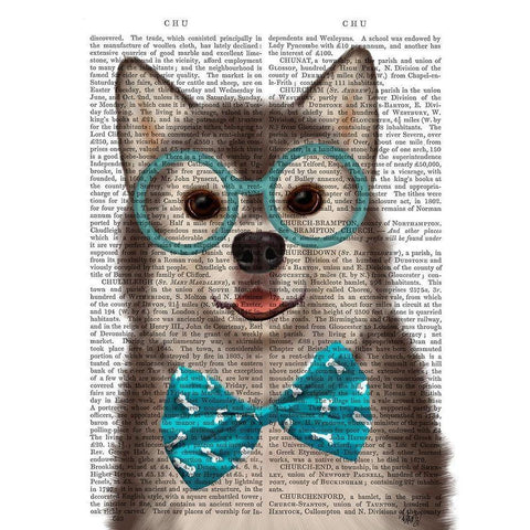 Husky with Glasses and Bow Tie White Modern Wood Framed Art Print by Fab Funky