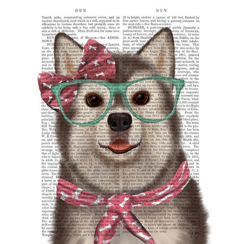 Husky with Glasses and Scarf Black Modern Wood Framed Art Print by Fab Funky