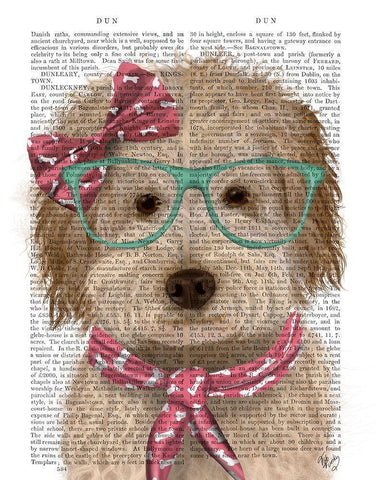 Labradoodle, Cream, with Glasses and Scarf White Modern Wood Framed Art Print with Double Matting by Fab Funky