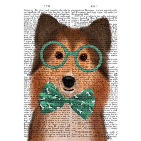 Shetland Sheepdog with Glasses and Bow Tie Black Modern Wood Framed Art Print by Fab Funky
