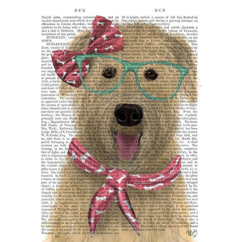 Wheaten Terrier with Glasses and Scarf Black Modern Wood Framed Art Print by Fab Funky