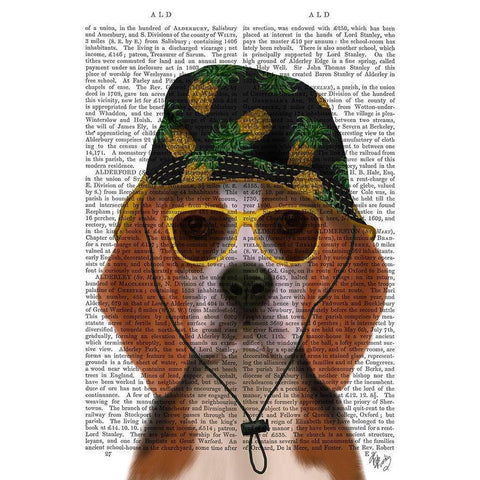 Beagle and Bucket Hat Black Modern Wood Framed Art Print with Double Matting by Fab Funky