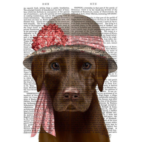 Chocolate Labrador Hat and Pink Scarf White Modern Wood Framed Art Print by Fab Funky