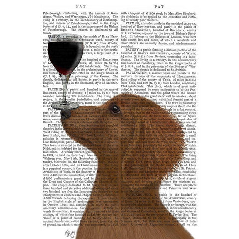 Dog Au Vin, Dachshund Gold Black Modern Wood Framed Art Print by Fab Funky
