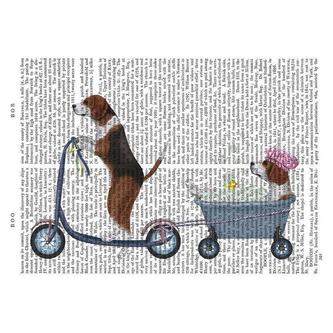 Beagle Scooter Gold Ornate Wood Framed Art Print with Double Matting by Fab Funky
