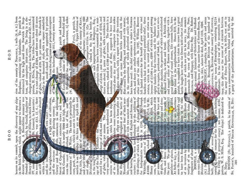 Beagle Scooter White Modern Wood Framed Art Print with Double Matting by Fab Funky