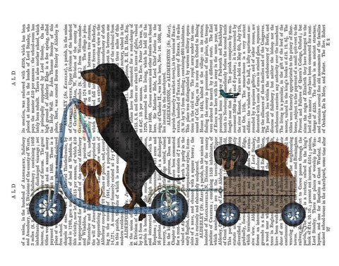 Dachshund Scooter White Modern Wood Framed Art Print with Double Matting by Fab Funky