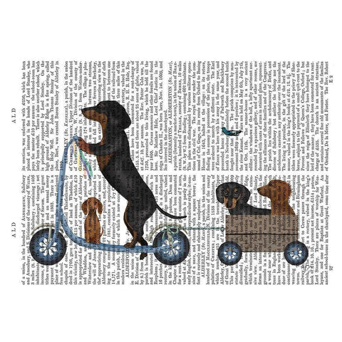Dachshund Scooter Black Modern Wood Framed Art Print by Fab Funky