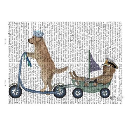 Golden Retriever Scooter Black Modern Wood Framed Art Print with Double Matting by Fab Funky