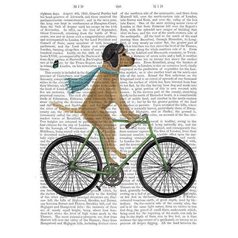 Yellow Labrador in Flying Helmet on Bicycle White Modern Wood Framed Art Print by Fab Funky