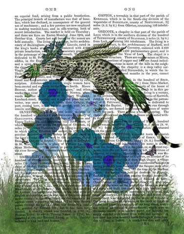 Genet On Blue Flowers White Modern Wood Framed Art Print with Double Matting by Fab Funky