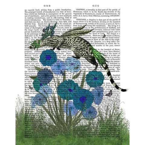 Genet On Blue Flowers Black Modern Wood Framed Art Print by Fab Funky