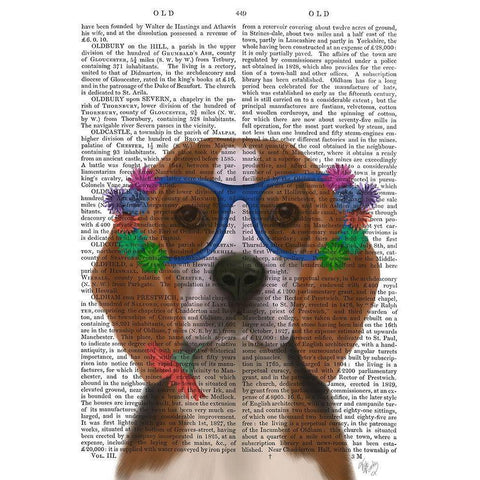 Beagle and Flower Glasses  Gold Ornate Wood Framed Art Print with Double Matting by Fab Funky