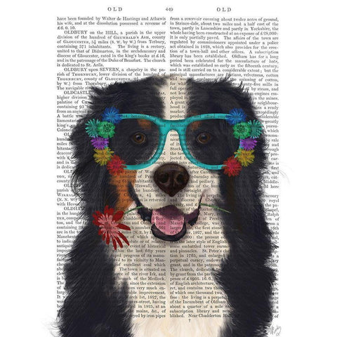 Bernese and Flower Glasses  Gold Ornate Wood Framed Art Print with Double Matting by Fab Funky
