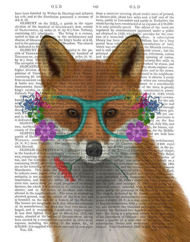 Fox and Flower Glasses Black Ornate Wood Framed Art Print with Double Matting by Fab Funky
