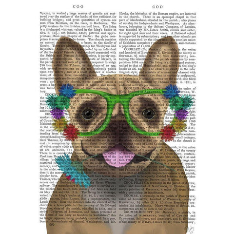 French Bulldog and Flower Glasses Black Modern Wood Framed Art Print by Fab Funky