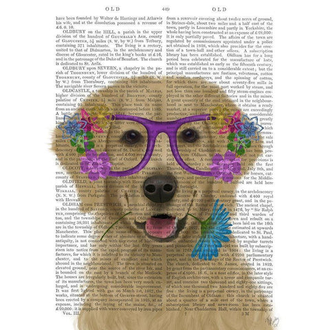 Golden Retriever and Flower Glasses Gold Ornate Wood Framed Art Print with Double Matting by Fab Funky