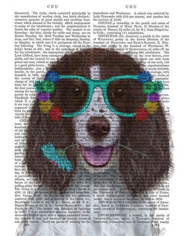 Springer Spaniel and Flower Glasses White Modern Wood Framed Art Print with Double Matting by Fab Funky