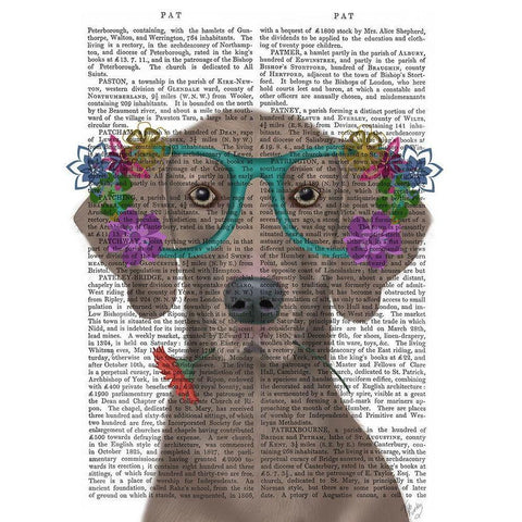 Weimaraner  and Flower Glasses White Modern Wood Framed Art Print by Fab Funky
