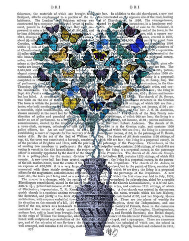 Butterfly Heart Bush, Blue and Yellow White Modern Wood Framed Art Print with Double Matting by Fab Funky