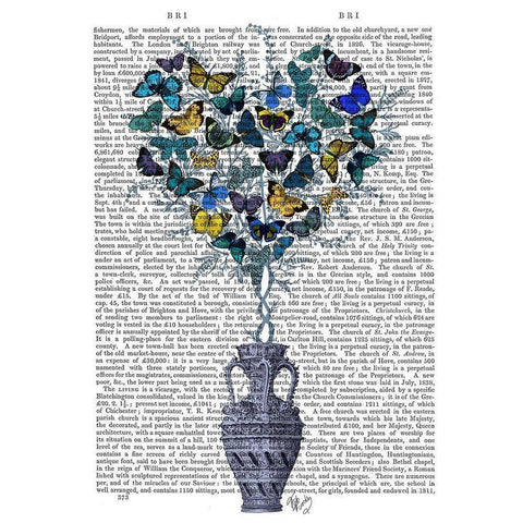 Butterfly Heart Bush, Blue and Yellow Black Modern Wood Framed Art Print with Double Matting by Fab Funky